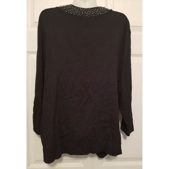Rafaella Women's Top Shirt Black Size 2X Beaded Embellished V-Neck 3/4 Stretch - Picture 3 of 5